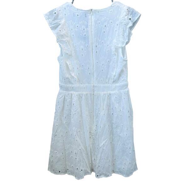 LULUS Flirtatious in Florence White Ruffled Eyelet Cotton V-neck Mini Dress-Sz S - Picture 5 of 7